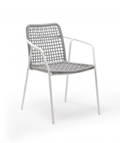 "Тунис" стул плетенный из роупа, каркас алюминий белый, роуп светло-серый 4SIS арт.УТ-00001725
