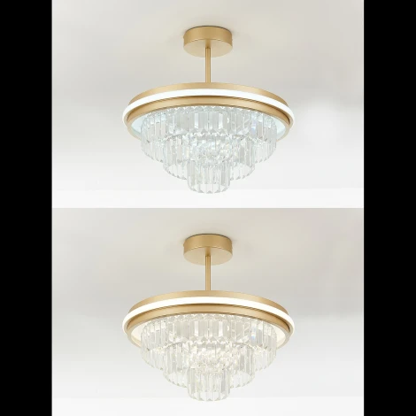 Потолочная люстра на штанге Natali Kovaltseva Crystal LED LAMPS 81115/3C с пультом ДУ, моб. приложением 140W, золото, LED