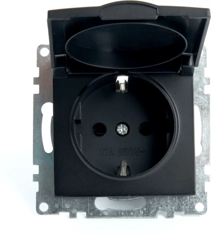 Розетка с заземлением защитной крышкой и шторками (черный) Stekker Катрин 39608