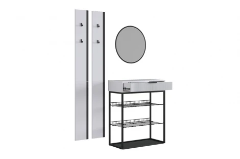 Прихожая "Мебельсон К19" (1300х334х1750) Mebelson (ЛДСП,Пластик,Металл,Зеркало,МДФ/Светлое дерево,Черный) арт.ПК0019Мебельсон.3567