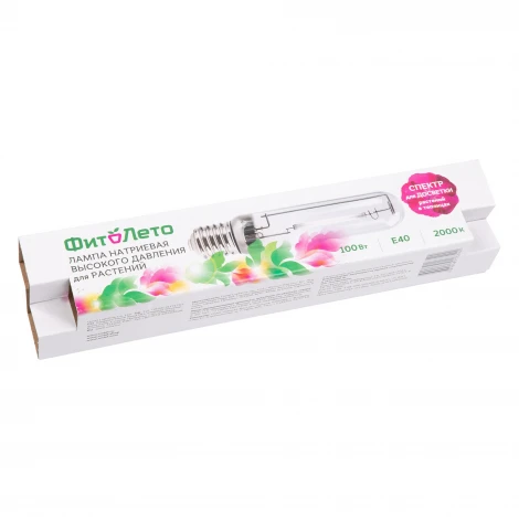 Лампа натриевая высокого давления для растений, форма «T», прозрачная, теплый белый свет (2000К) + спектр для фотосинтеза. Uniel Фитолето HSL-T48-100/2000K/E40/CL PLANT