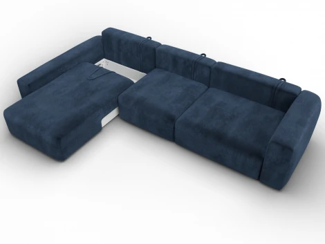 Диван угловой Лига-066 НПБ Лонг угол левый (ЛДСП,Фанера,Брус,Велюр/Синий) Лига Диванов 131227L