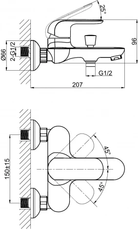 Смеситель D&K Gondolla DA1023201 для ванны с душем