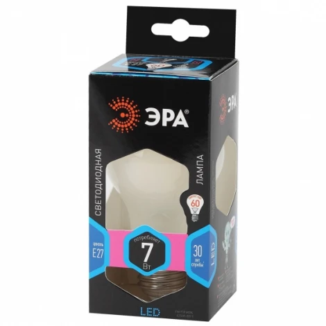 Лампочка светодиодная филаментная E27 7Вт ЭРА F-LED A60-7W-840-E27 frost F-LED A60-7W-840-E27 frost