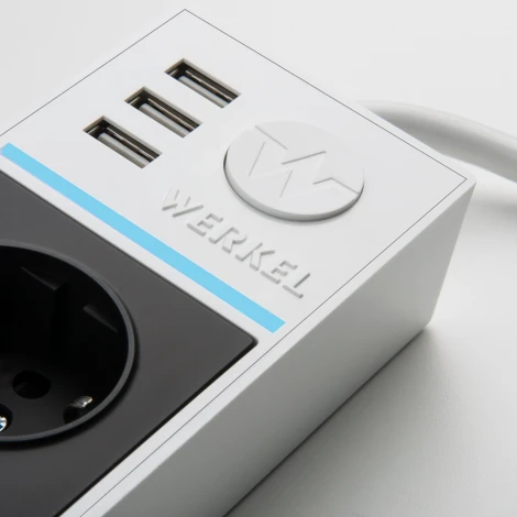 Розеточный блок 4-х местный + 3 USB белый/черный W6514939 (a051461)
