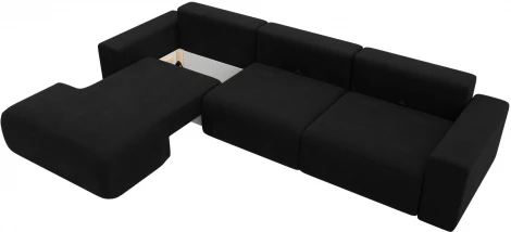 Диван угловой Лига-036 НПБ Классик Лонг левый угол (Черный/Микровельвет) Лига Диванов арт.121382L