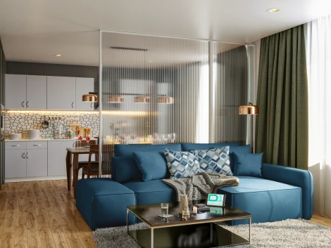 Диван угловой синий D1 Портленд AAA4150015 Premier 21