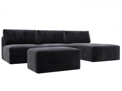 Диван угловой модульный с пуфом Лига-060 НПБ Лонг угол универсальный (ЛДСП,Брус,Фанера/Пластик/Велюр/Темно-серый) Лига Диванов 129516