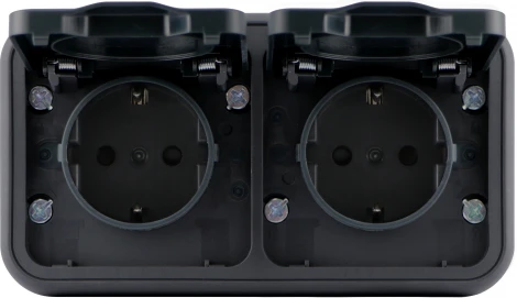 Розетка 2-я с защитной крышкой, 2К+З, накладная, цвет антрацит IP55 Donel W55 DIP28828