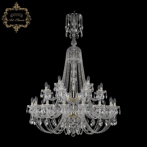 Подвесная большая люстра Art Classic 11.21 11.21.16+8+4.400.2d.XL-160.Gd.Sp (220V, хрусталь, на цепи, подсвечник, свеча)