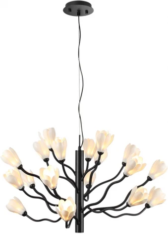 Подвесная люстра Odeon Light Gardi 5090/18 черный матовый/белый/фарфор G4 LED 18*5W (220V, на тросе, цветы)