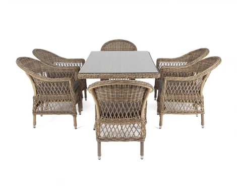 Обеденная группа из искусственного ротанга на 6 персоны, цвет соломенный 4SIS Амароне AmC6T-7-SET