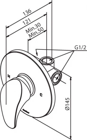 Смеситель Damixa Space 107500000 С ВНУТРЕННЕЙ ЧАСТЬЮ, для душа