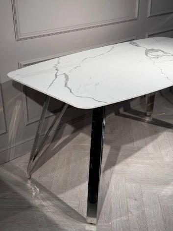 Стол обеденный IST-CASA Соар-2 F-1690,160х90х76 см, бело-серая керамика/хром серебро