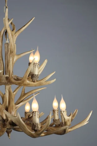 Подвесная большая люстра Omnilux Loureiro OML-52003-12 (220V, на цепи, подсвечник, свеча, рога)