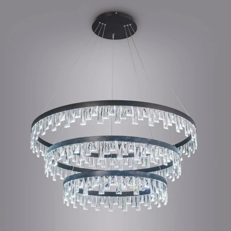 Подвесная люстра ярусная Eletto Celeste Nero EL320P120.1 (LED, 220V, хрусталь, на тросе, круглые, кольцо)