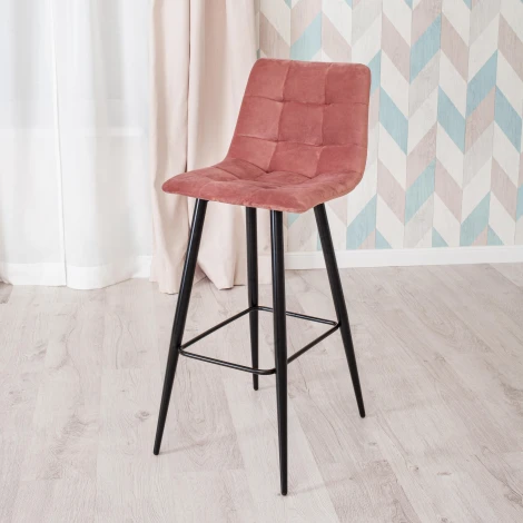 Стул барный CHILLY (mod.7095б) коралловый barkhat 15 /черный (ткань/металл)