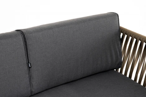 "Касабланка" диван 3-местный плетеный из роупа, каркас алюминий светло-серый (RAL7035) муар, роуп серо-коричневый 23мм, ткань серая 017 4SIS арт.УТ-00006210