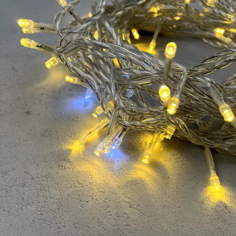 Гирлянда Нить 10м золотой с мерцанием белого диода 220В, 100 LED, провод прозрачный ПВХ, IP54 Laitcom PST100BLW-10-2GL
