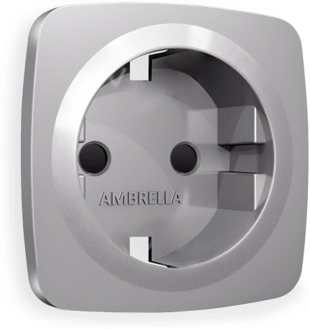 Лицевая панель Ambrella Volt OMEGA (Сталь матовый) для электрической розетки с заземлением со шторками QUANT OP5070