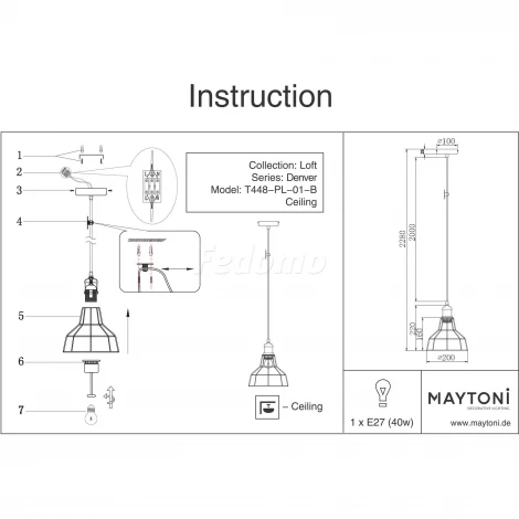 Подвесной светильник Maytoni Denver T448-PL-01-B