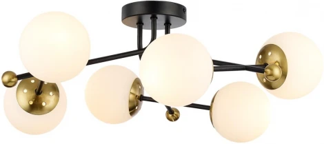 Потолочная люстра на штанге Lumion Melody 6581/6C черный, золотой/белый металл /стекло E14 6*40W 220V
