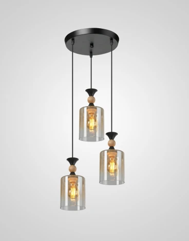 Подвесной светильник Мелодия Света Scandi PS8717-3 BK+Wood 000060440