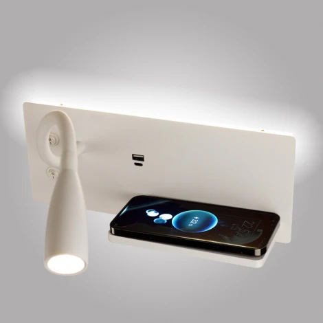 Настенный светильник с беспроводным ЗУ и полкой светодиодный для чтения с выключателем AM Group AM483 AM483 WH (220V)