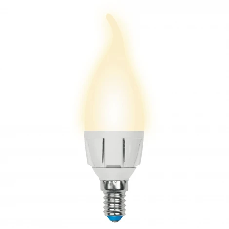 Лампочка светодиодная свеча на ветру белая E14 7W 3000K Uniel LED-CW37 7W/WW/E14/FR PLP01WH