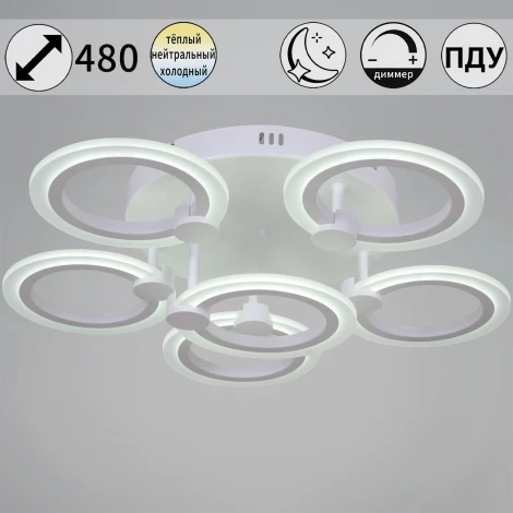 Потолочная люстра на штанге светодиодная с пультом регулировкой цветовой температуры, яркости и ночным режимом Reluce 09501-0.3-5+1 WH (220V)