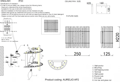 Бра AURELIO AP2 GOLD+CHROME/TRANSPARENT Crystal Lux (220V)