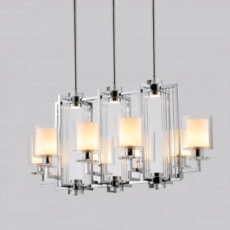 Потолочная люстра большая на штанге iLamp King RM6201-8P CR+CL (220V)