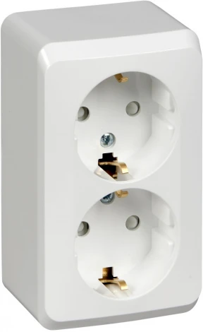 Розетка накладная двойная с заземлением и шторками (белый) Systeme Electric Этюд PA16-008B