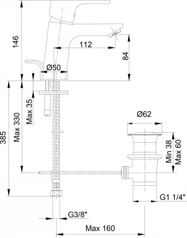 Смеситель E.C.A. Niobe 102188056EX для раковины