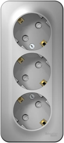 Розетка накладная тройная с заземлением и шторками (алюминий) Systeme Electric Blanca BLNRA011313