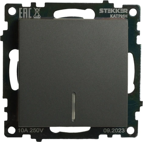 Выключатель одноклавишный с подсветкой (графит) Stekker Катрин 49408
