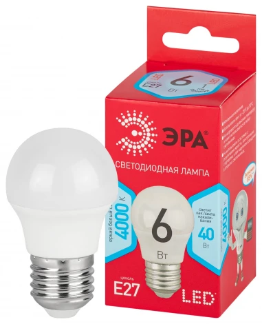 Лампочка светодиодная E27 6W ЭРА LED P45-6W-840-E27 R