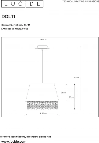 Подвесной светильник Lucide Dolti 78368/45/41