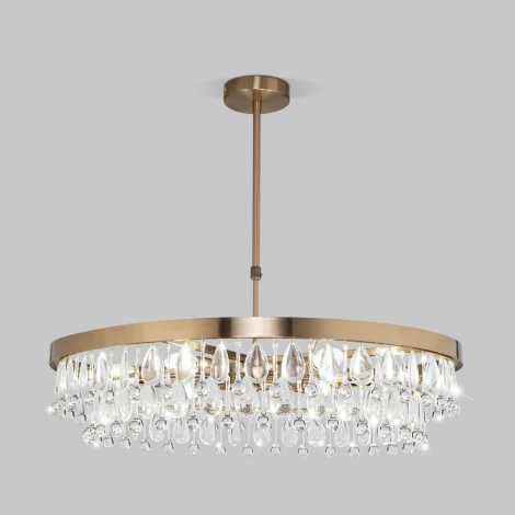 Подвесная люстра Wi-Fi на штанге хрустальная Eurosvet Sophie 60165/6 латунь (220V, управление смартфоном, голосовое управление, умный дом - Minimir Home, Алиса, Маруся, Салют)