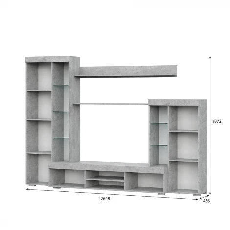 Стенка Арника в гостиную МГС 5, цемент светлый/белый