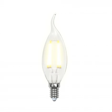 Лампочка светодиодная свеча на ветру прозрачная E14 6W 3000K Uniel LED-CW35-6W/WW/E14/FR PLS02WH