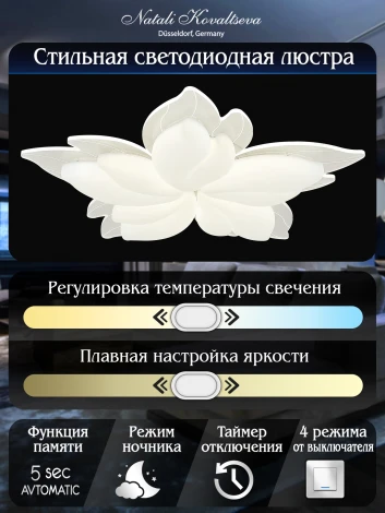 Потолочная люстра светодиодная Natali Kovaltseva Effect LED LAMPS 81118 с пультом ДУ, моб. приложением 160W, белый, LED