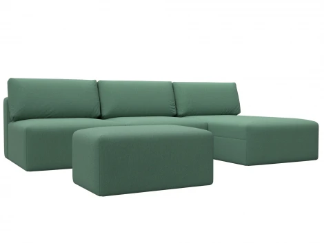 Диван угловой модульный с пуфом Лига-060 НПБ Лонг угол универсальный (ЛДСП,Брус,Фанера/Пластик/Рогожка/Зеленый) Лига Диванов 129722