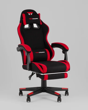 Кресло спортивное TopChairs Prophet с оттоманкой ткань черно-красный арт.УТ000039482