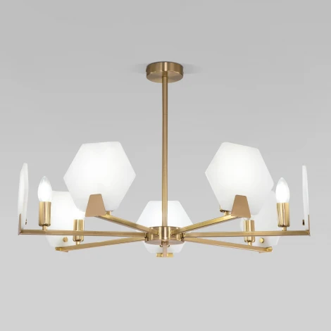 Потолочная люстра Wi-Fi на штанге Eurosvet Marble 60158/7 латунь (220V, управление смартфоном, голосовое управление, умный дом - Minimir Home, Алиса, Маруся, Салют)