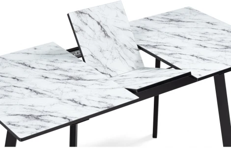 Стеклянный стол Woodville Агни 110(140)х68х76 мрамор белый / черный матовый 528558