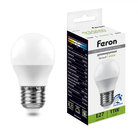 Лампа светодиодная G45 шар малый диммируемая 11W 230V E27 4000К Feron LB-751 51059