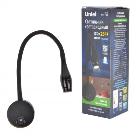 Спот Uniel ULT-F22-3W/4000K IP20 BLACK (LED, 220V, выключатель, для чтения)