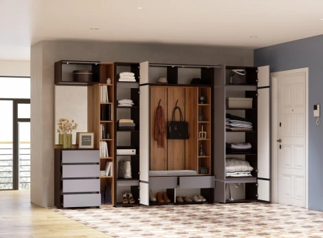 Модульная прихожая Роут комплектация 2 (Роут венге / графит софт комплектация 2) Woodville арт.596589