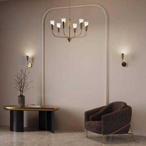 Подвесная люстра Wi-Fi Eurosvet Rhyton 60167/6 латунь (220V, управление смартфоном, голосовое управление, умный дом - Minimir Home, Алиса, Маруся, Салют, на цепи)